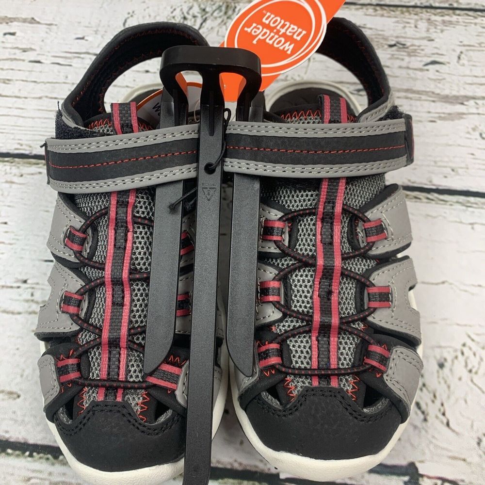 Wonder Nation Water Sandals Boys‎ Fisherman Gray Red Hook Loop [Size 13] 🆕